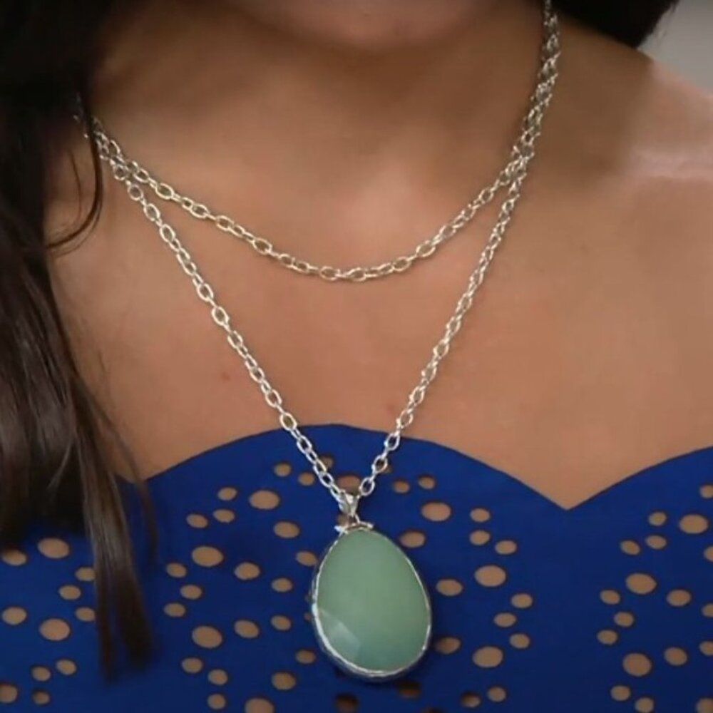 Stella & Dot 925 Silver Reversible Blue Quartz, Labradorite Pendant Necklace 34" - Picture 3 of 16